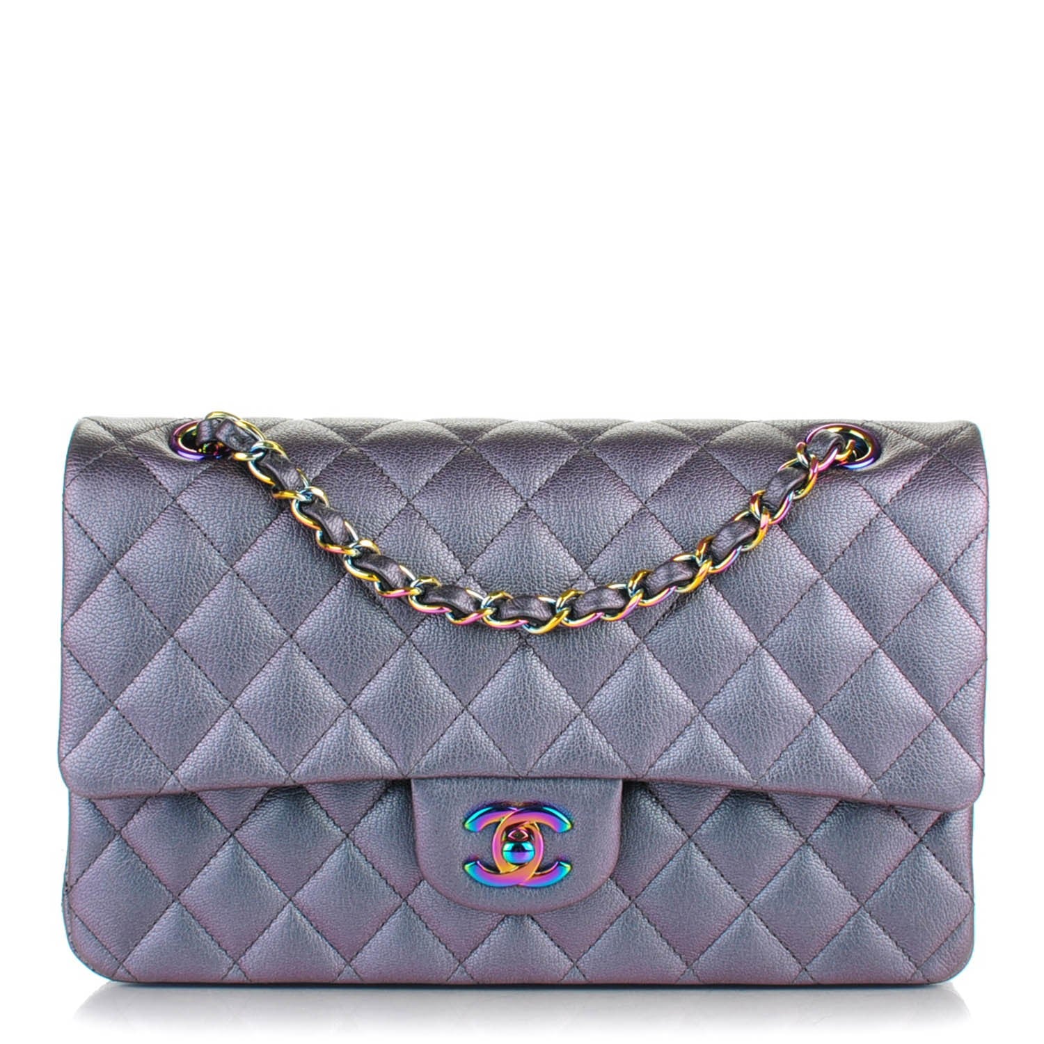 Chanel Iridescent Goatskin Quilted Medium Double Flap Purple 1 of 7