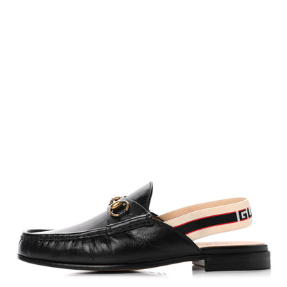 Gucci Goatskin Stripe Mens Horsebit Slingback Slippers 9 Black 1 of 5