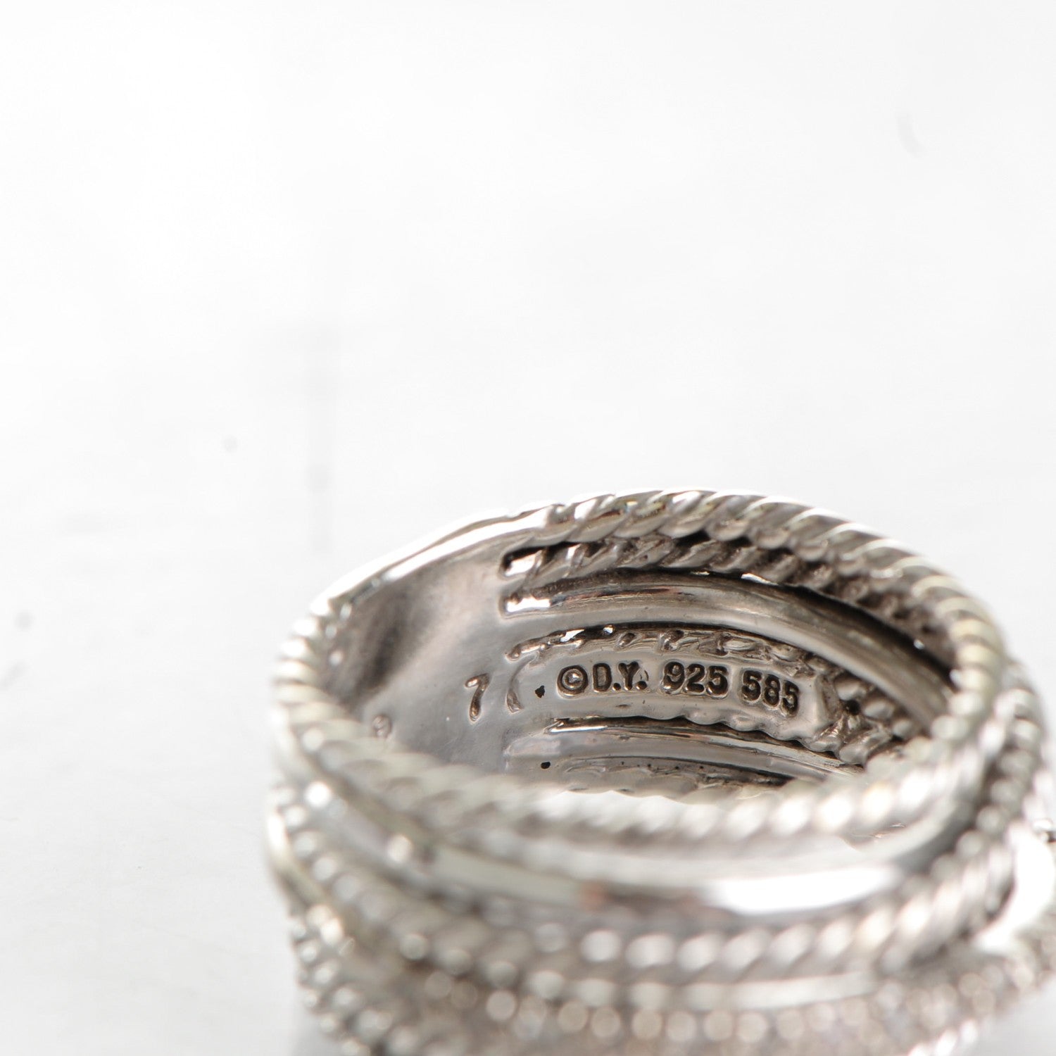 David Yurman Sterling Silver Diamond 11mm Wide Crossover Cable Ring 54 7 4 of 4