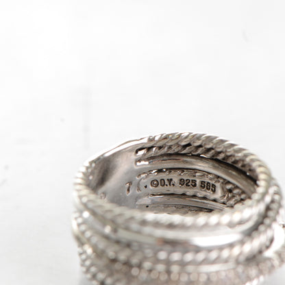 David Yurman Sterling Silver Diamond 11mm Wide Crossover Cable Ring 54 7 4 of 4
