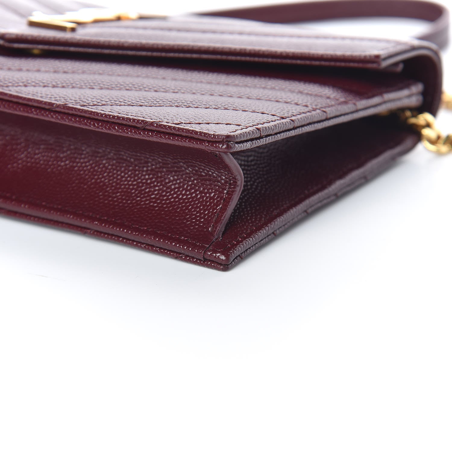 Saint Laurent Grain De Poudre Matelasse Chevron Monogram Envelope Chain Wallet Rouge Legion 6 of 11