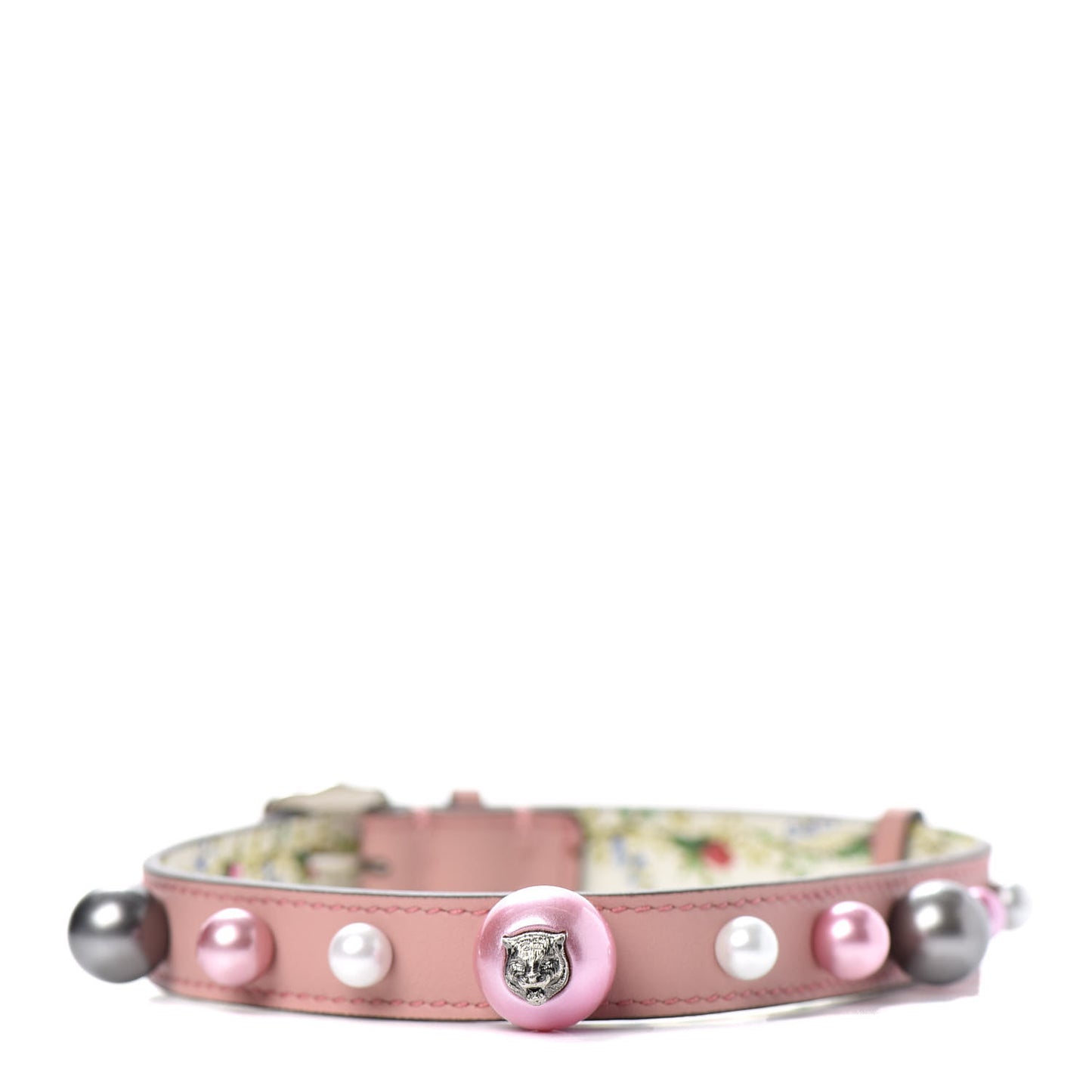 Calfskin Pearl Studded Feline Choker Pink