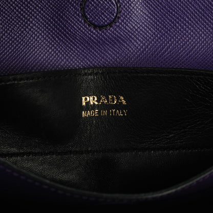 Prada Saffiano Cuir Large Double Bag Viola Nero Black 6 of 7
