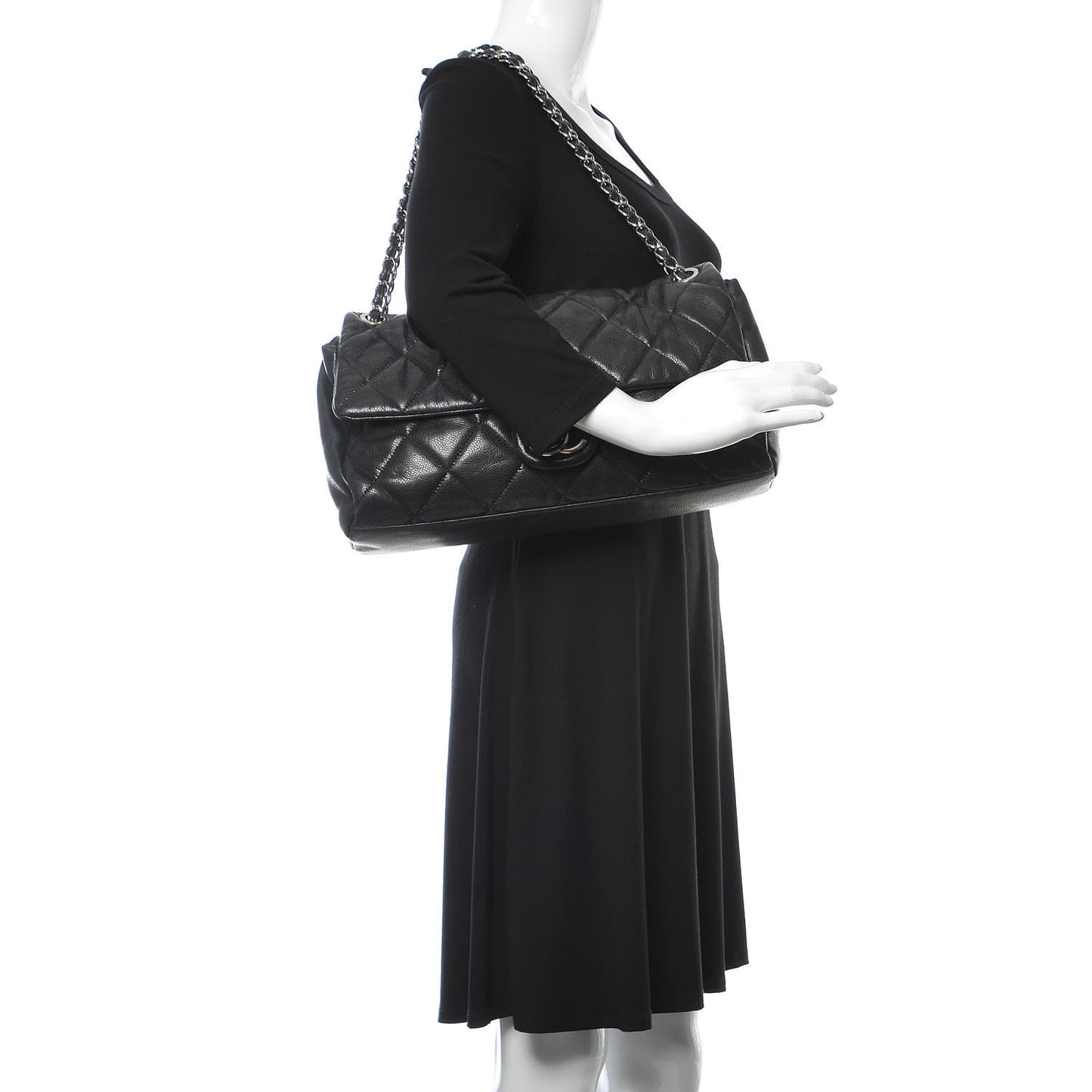 Glazed Caviar Medium Nature Flap Bag Black