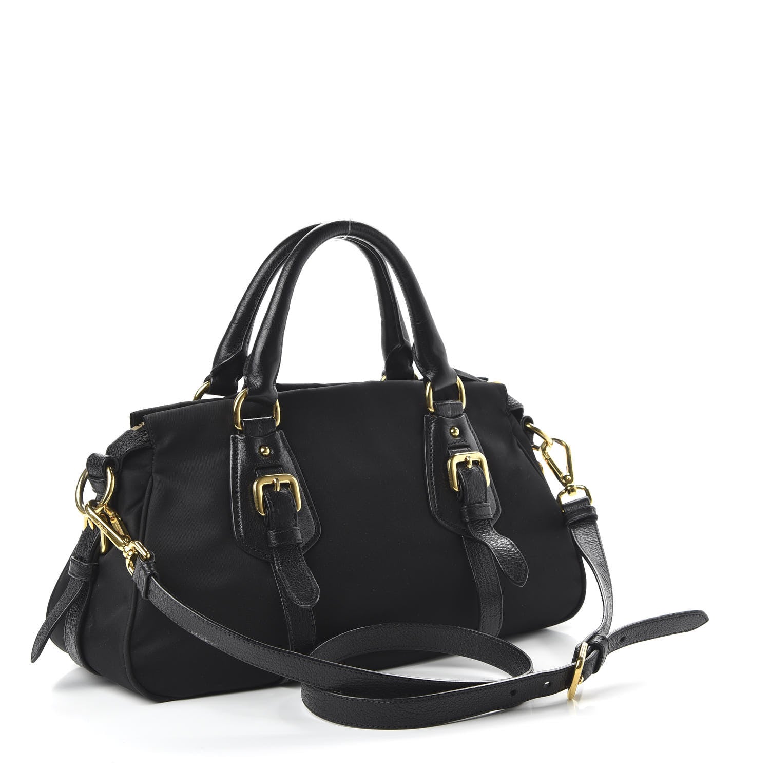 Prada Tessuto Nylon Vitello Daino Shopping Satchel Black 3 of 9