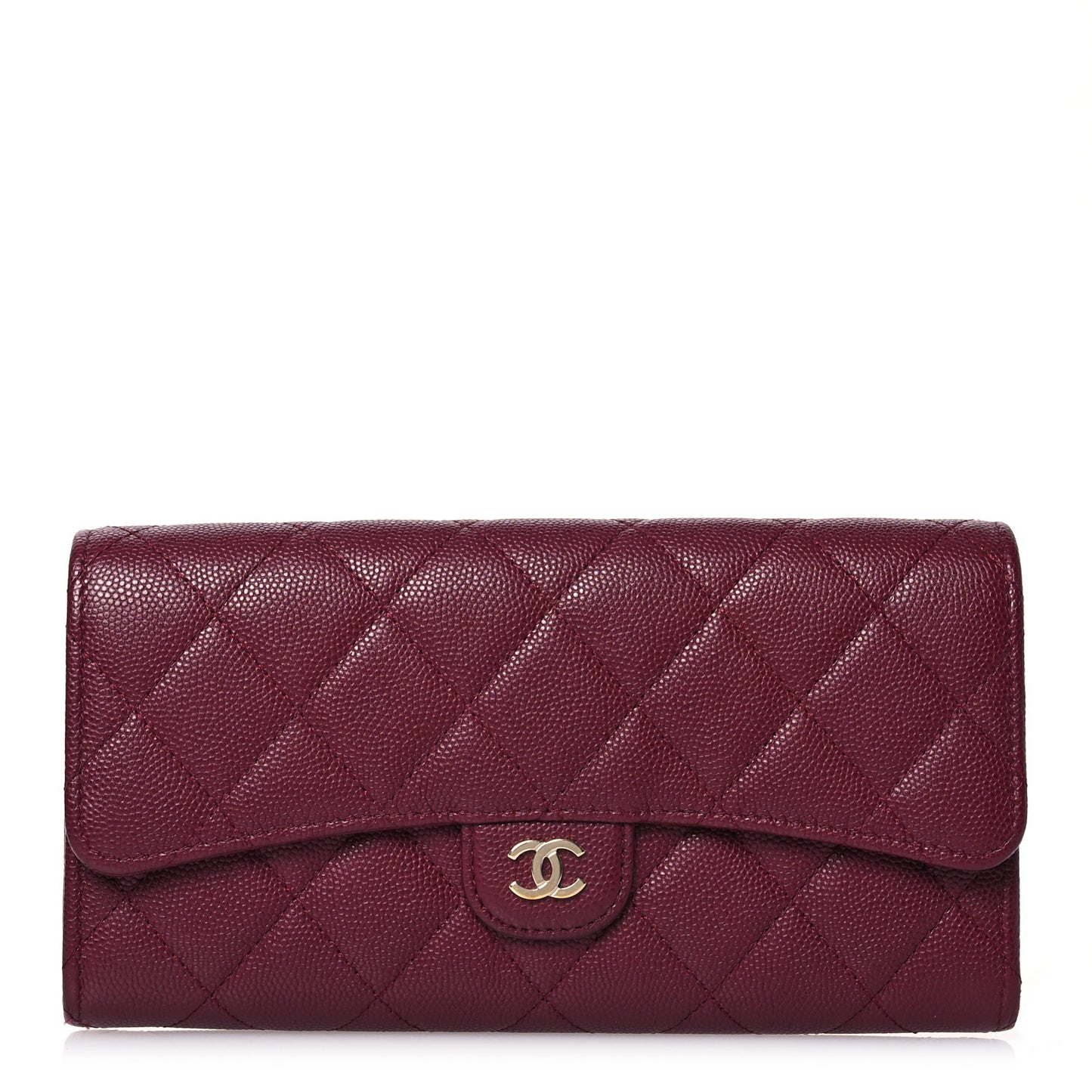 Caviar Quilted Large Gusset Flap Wallet Burgundy