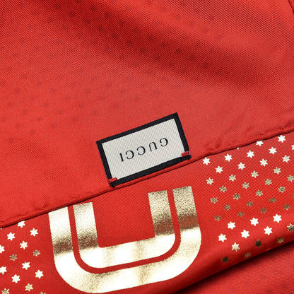 Gucci X SEGA Silk GUCCY Stars Print Square Scarf Flame Red Gold 5 of 5