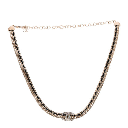 Chanel Metal Lambskin Crystal Chain CC Necklace Black Gold 3 of 4