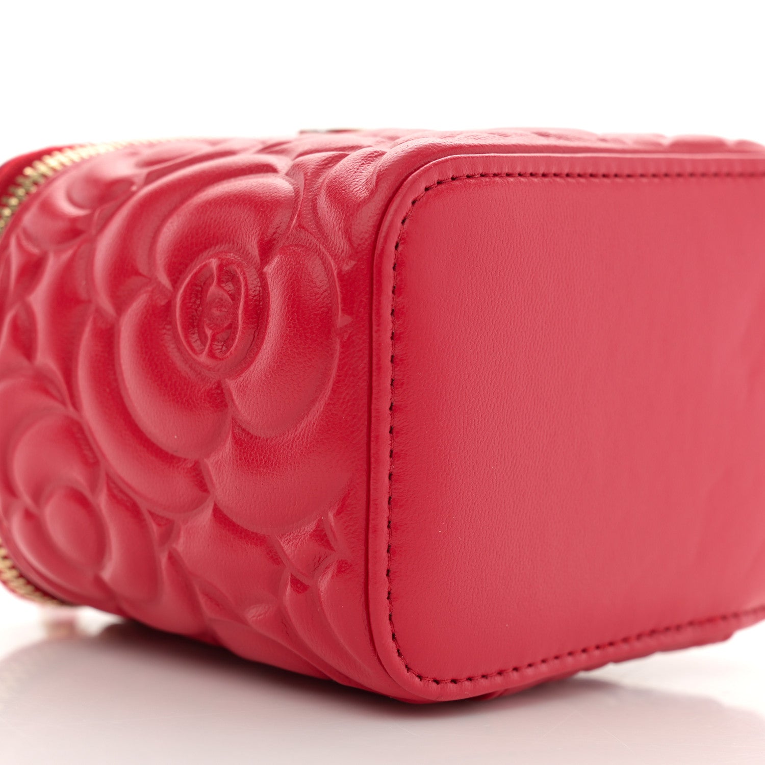 Chanel Lambskin Camellia Embossed Mini Vanity Case With Chain Red 9 of 11