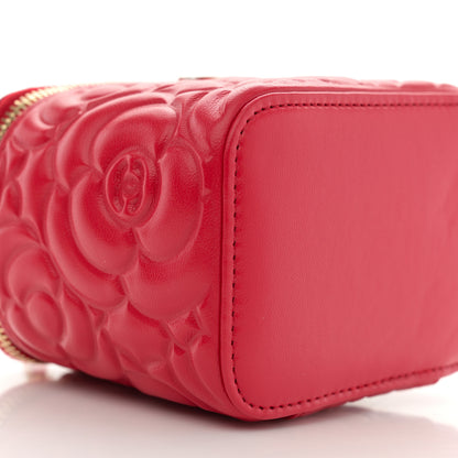 Chanel Lambskin Camellia Embossed Mini Vanity Case With Chain Red 9 of 11