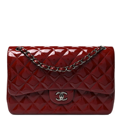 Chanel Patent Quilted Jumbo Double Flap Dark Red 1 of 7