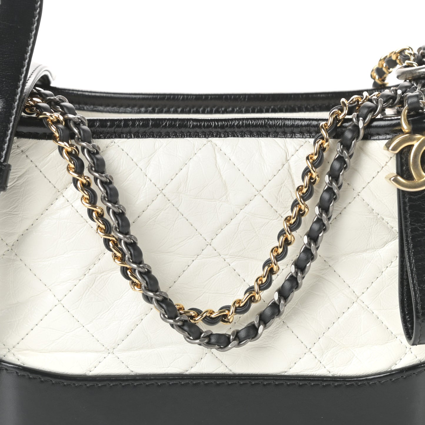 Aged Calfskin Quilted Small Gabrielle Hobo Black White