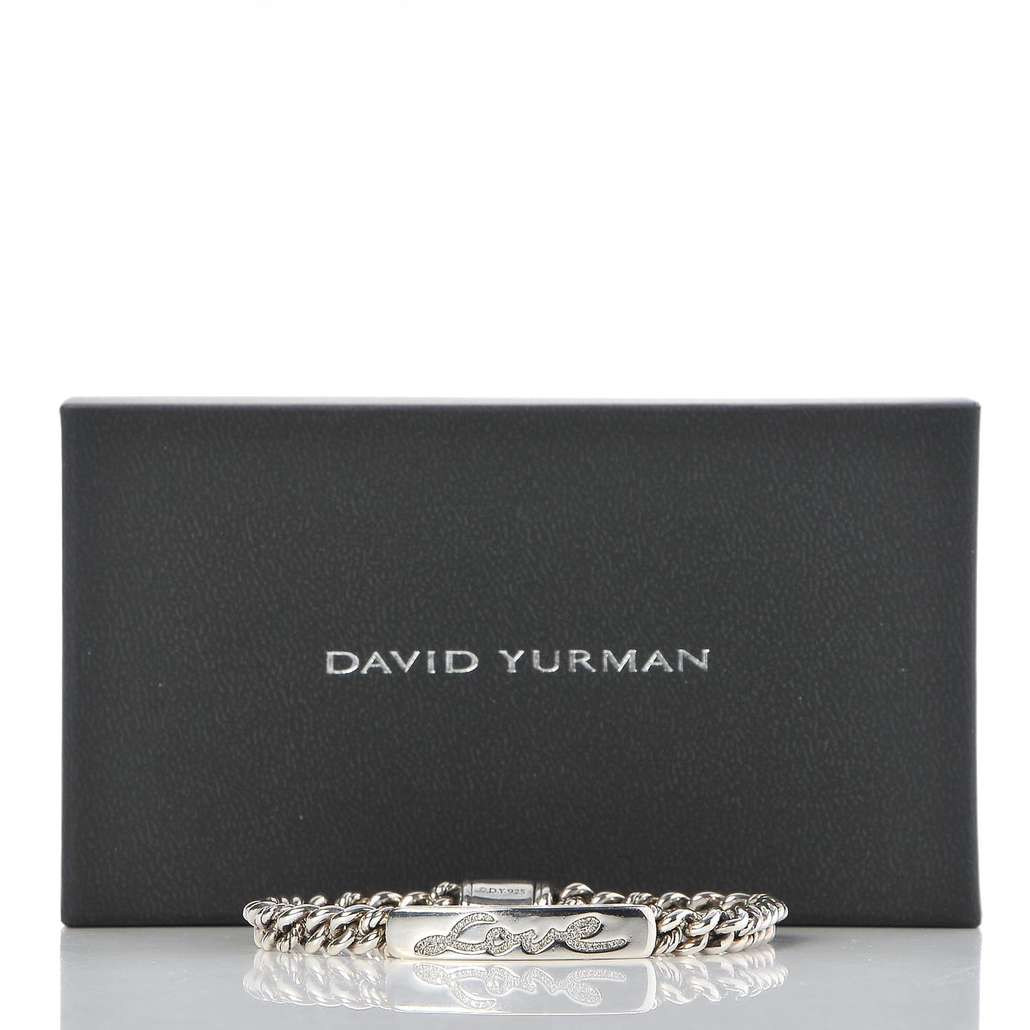 Sterling Silver Diamond 7mm Petite Pave Curb Link Love ID Bracelet