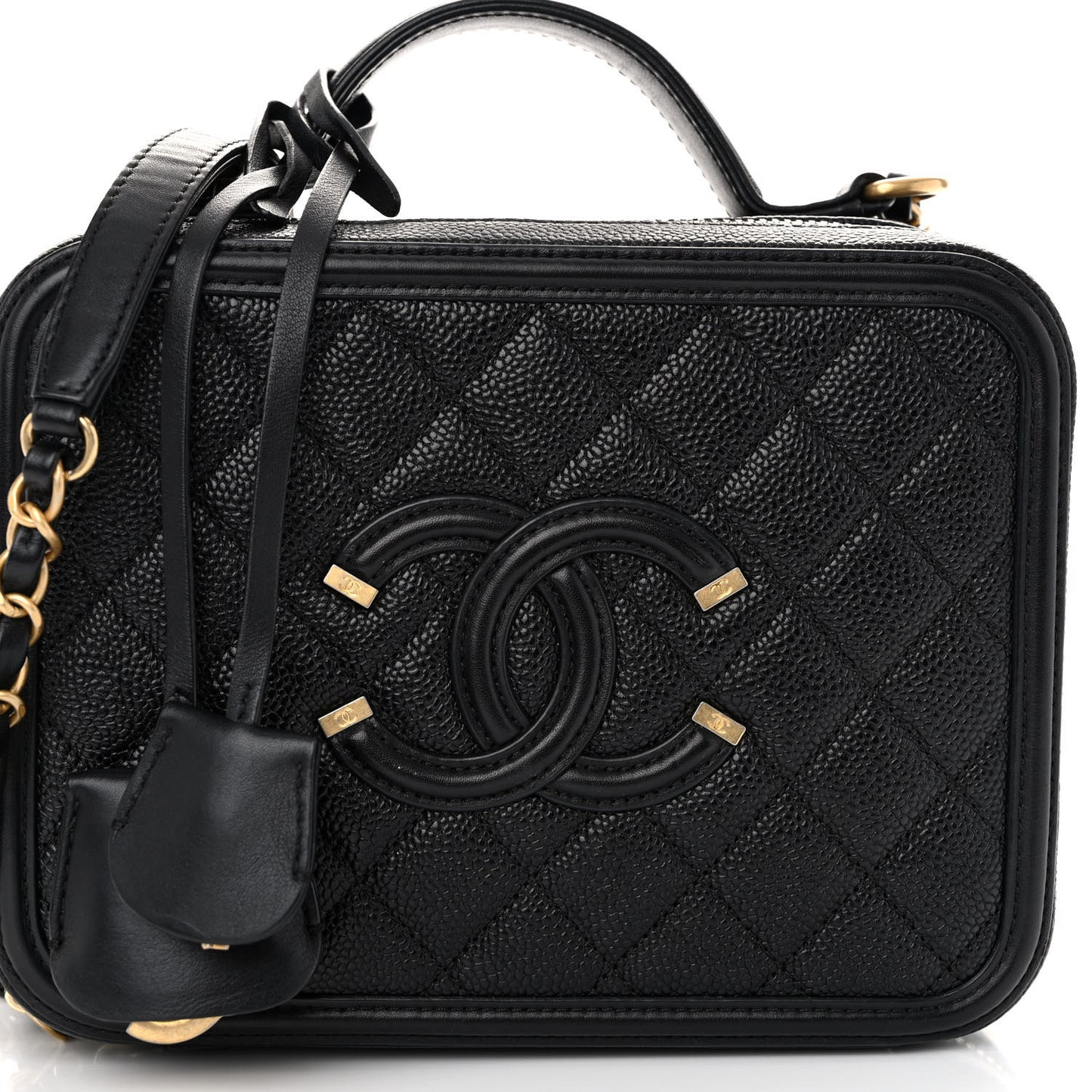 Caviar Quilted Medium CC Filigree Vanity Case Black