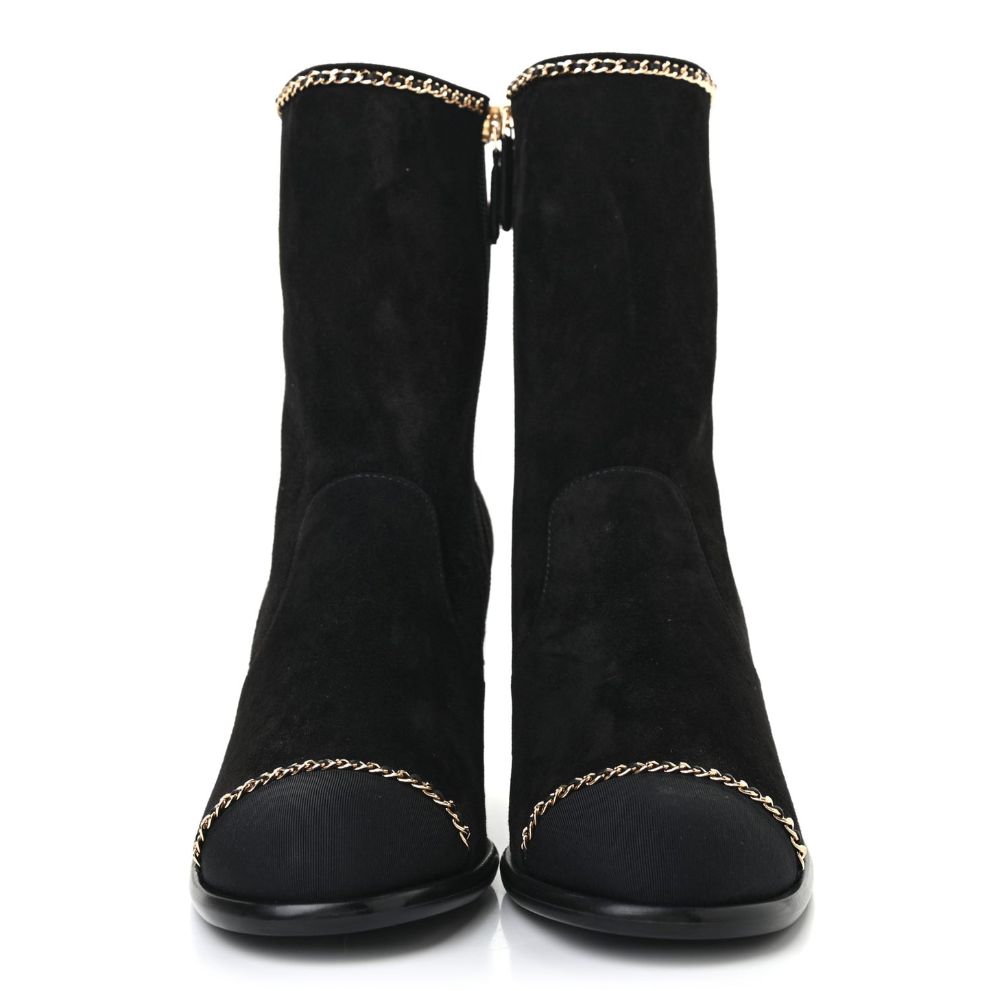 Suede Calfskin Grosgrain Cap Toe Chain Short Boots 40 Black
