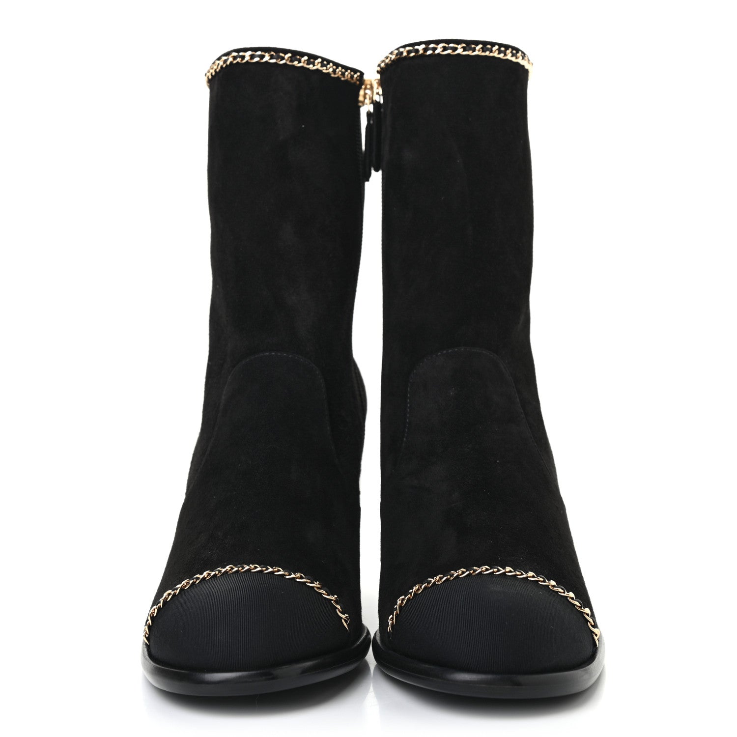 Chanel Suede Calfskin Grosgrain Cap Toe Chain Short Boots 40 Black 2 of 9