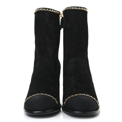Chanel Suede Calfskin Grosgrain Cap Toe Chain Short Boots 40 Black 2 of 9