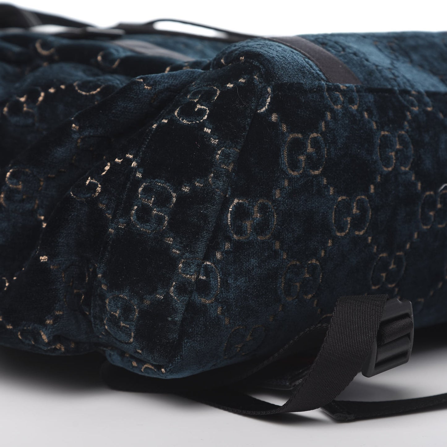 Velvet GG Monogram Web Medium Double Buckle Backpack Blue Beige Black