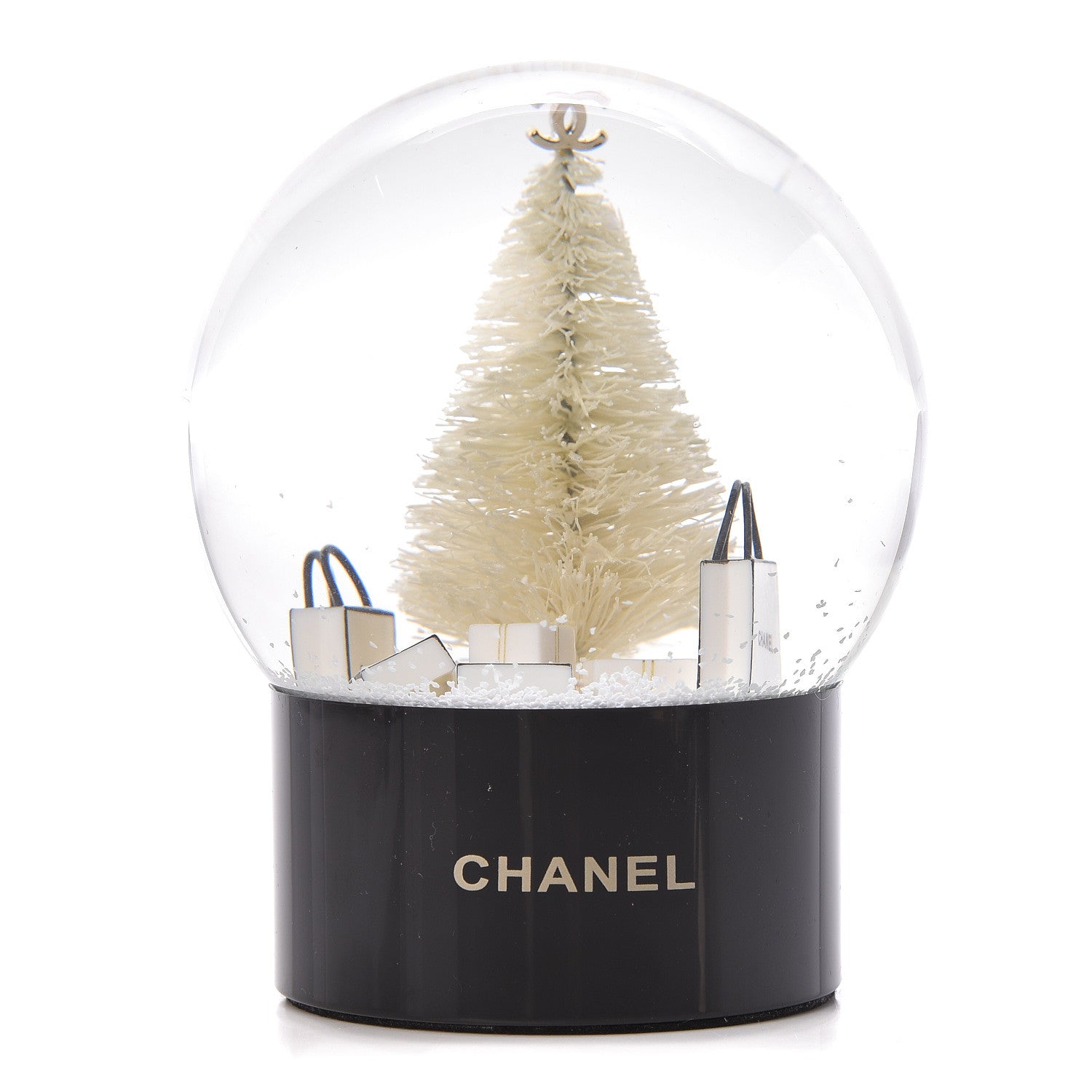 Chanel Glass Christmas Tree Shopping Bag Snow Globe 1 of 7