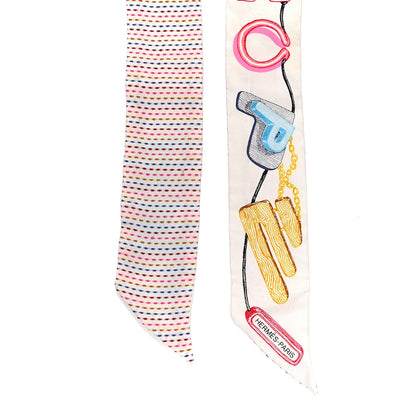 Hermes Silk Chevaloscope Neon Twilly White Bleu Rouge 2 of 6