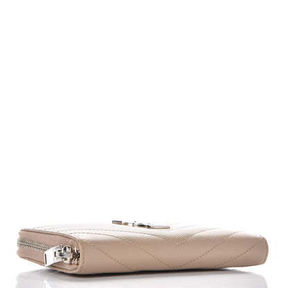 Saint Laurent Grain De Poudre Matelasse Chevron Monogram Zip Around Wallet Dark Beige 4 of 7