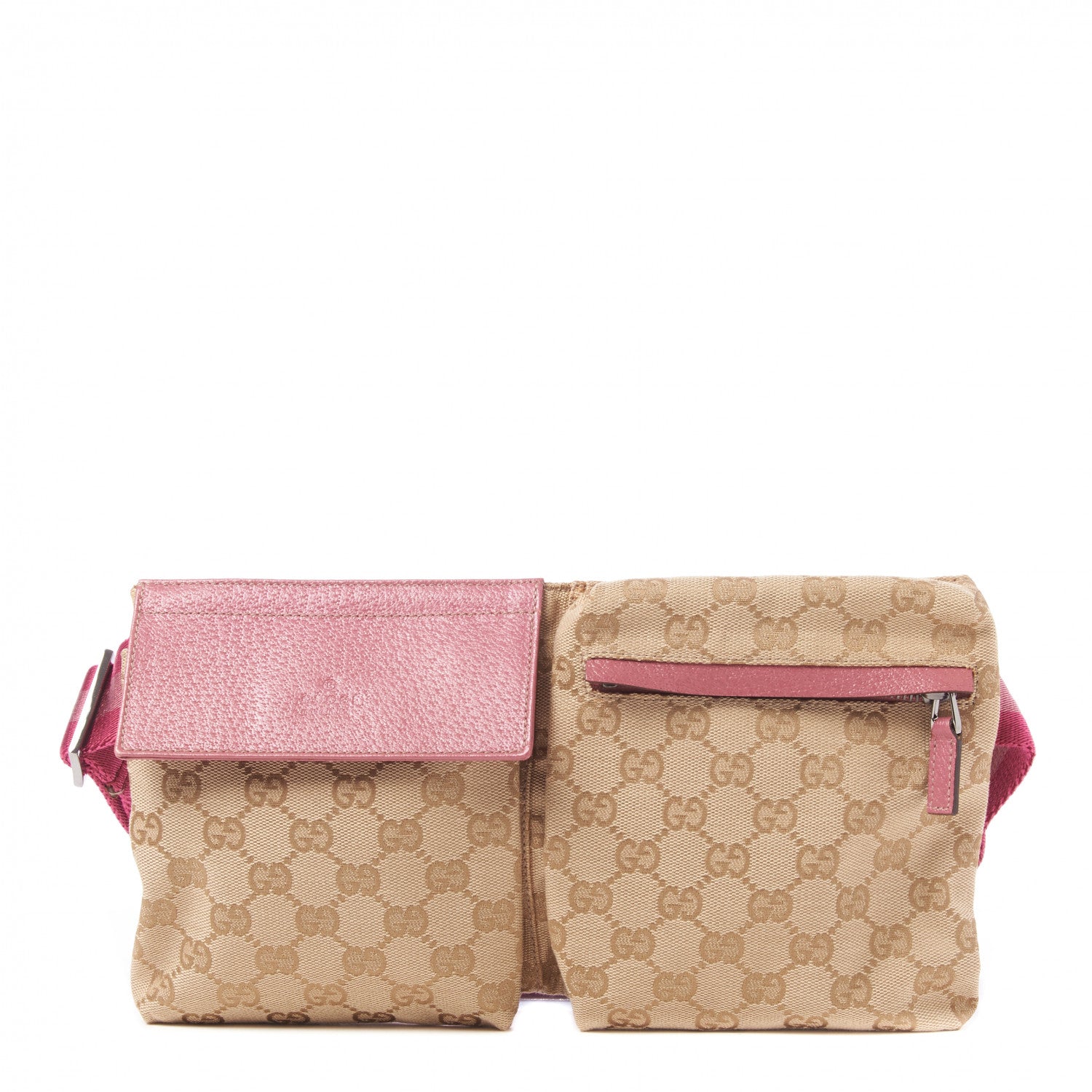 Gucci GG Monogram Web Double Pocket Belt Bag Pink 1 of 14
