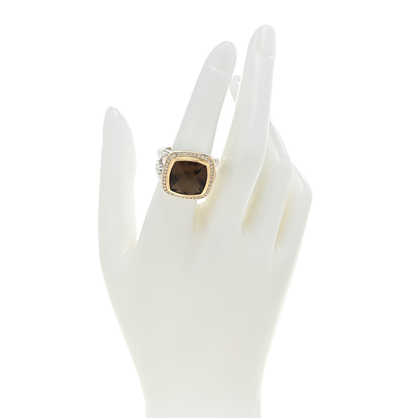 Sterling Silver 18K Yellow Gold Diamond Smoky Quartz 14mm Albion Ring 54 6.75