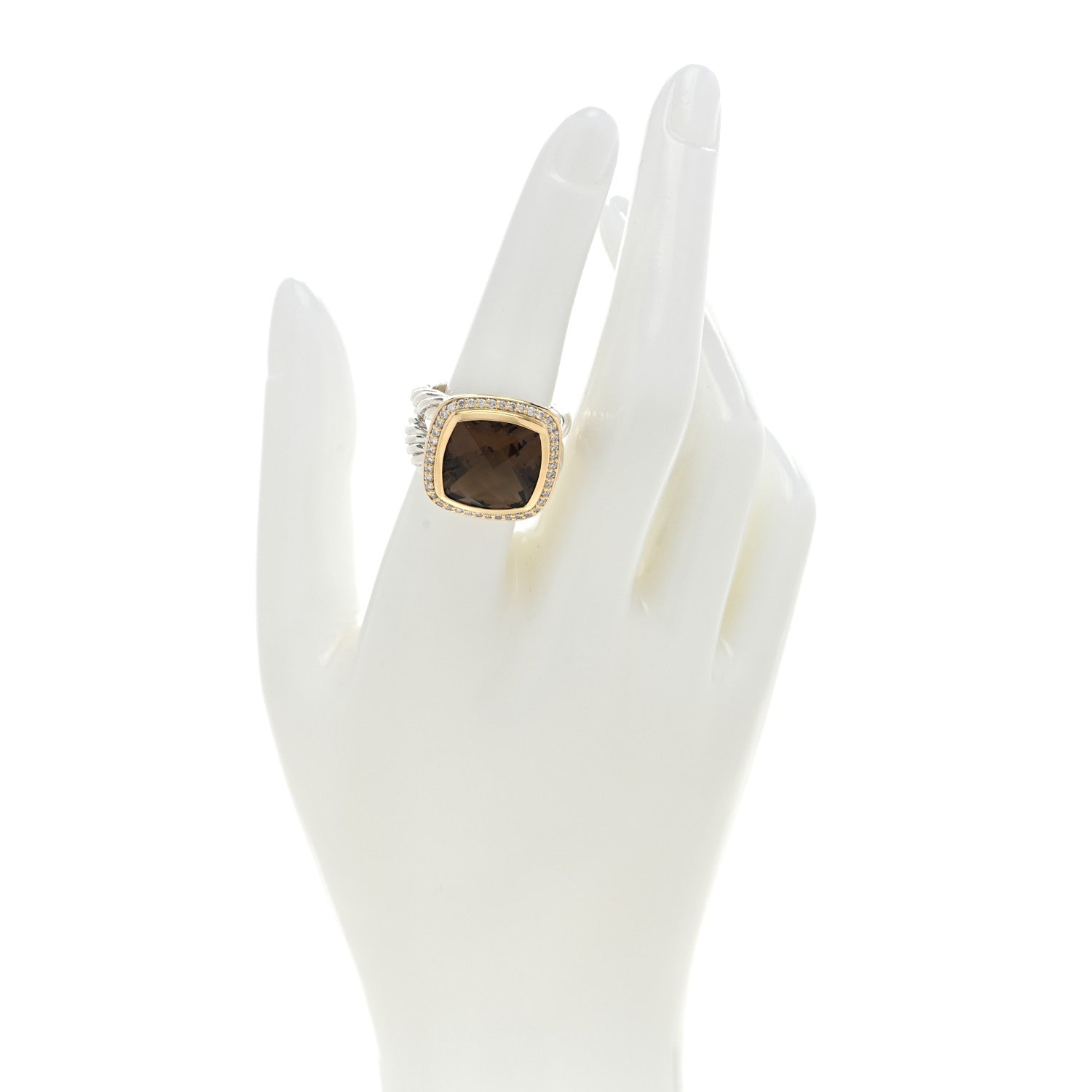 David Yurman Sterling Silver 18K Yellow Gold Diamond Smoky Quartz 14mm Albion Ring 54 6.75 2 of 4