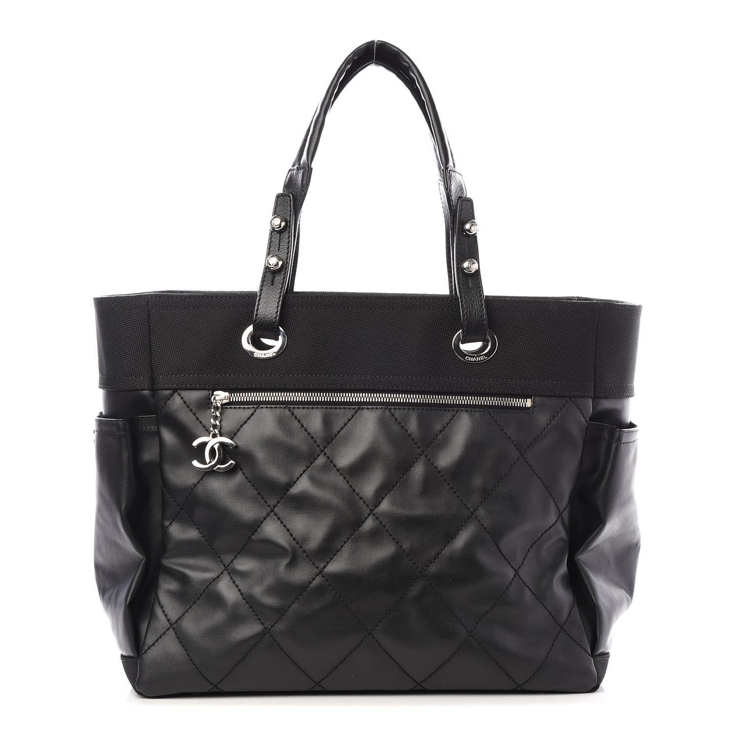 Coated Canvas Quilted Large Paris Biarritz Tote Black