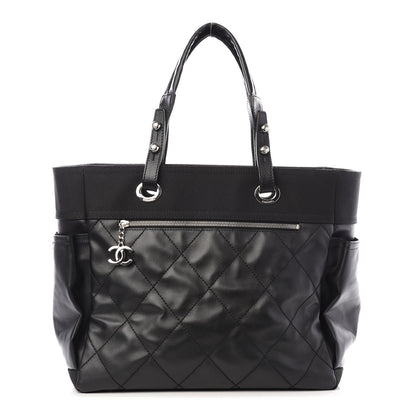 Chanel Coated Canvas Quilted Large Paris Biarritz Tote Black 1 of 10