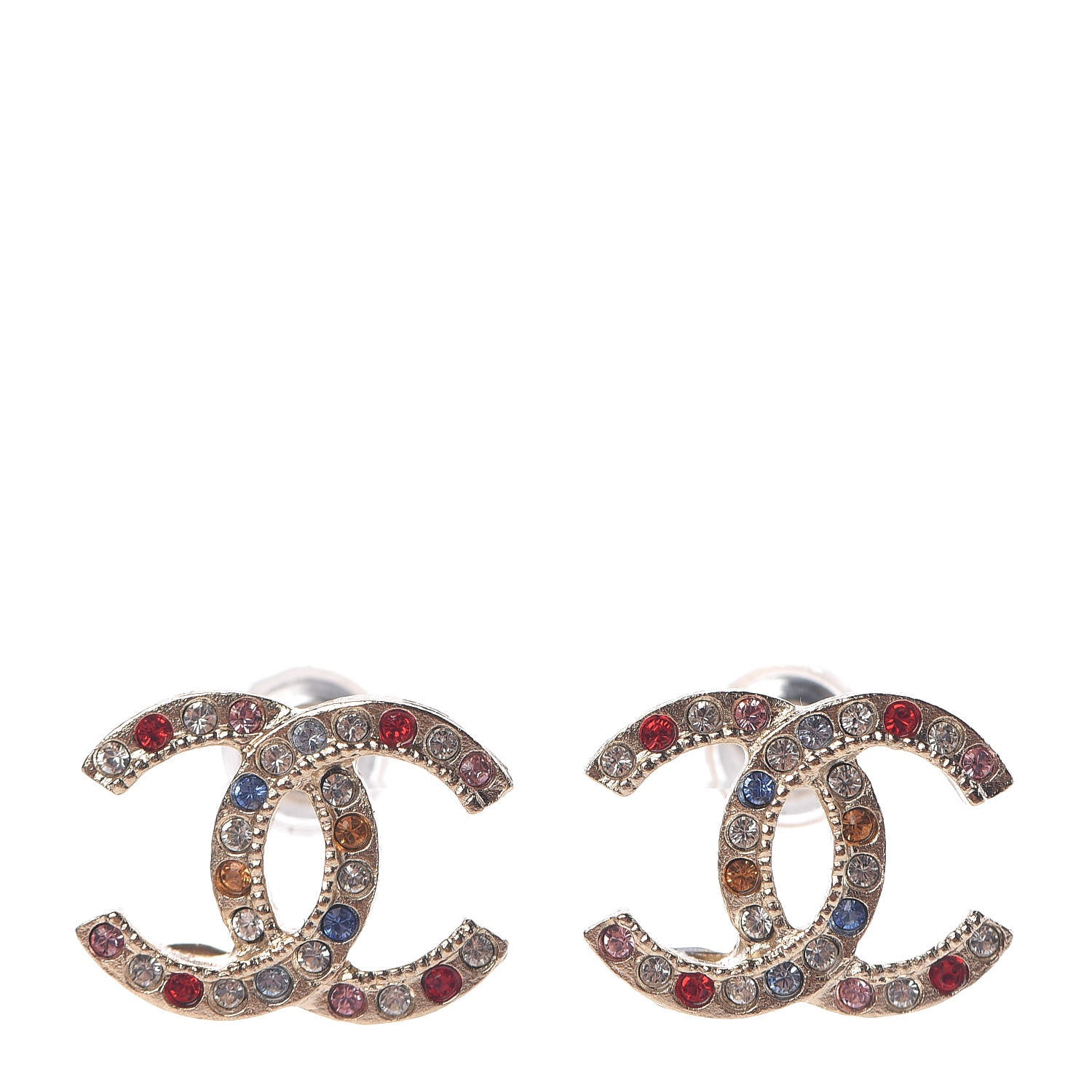 Chanel Crystal CC Earrings Gold Multicolor 1 of 5