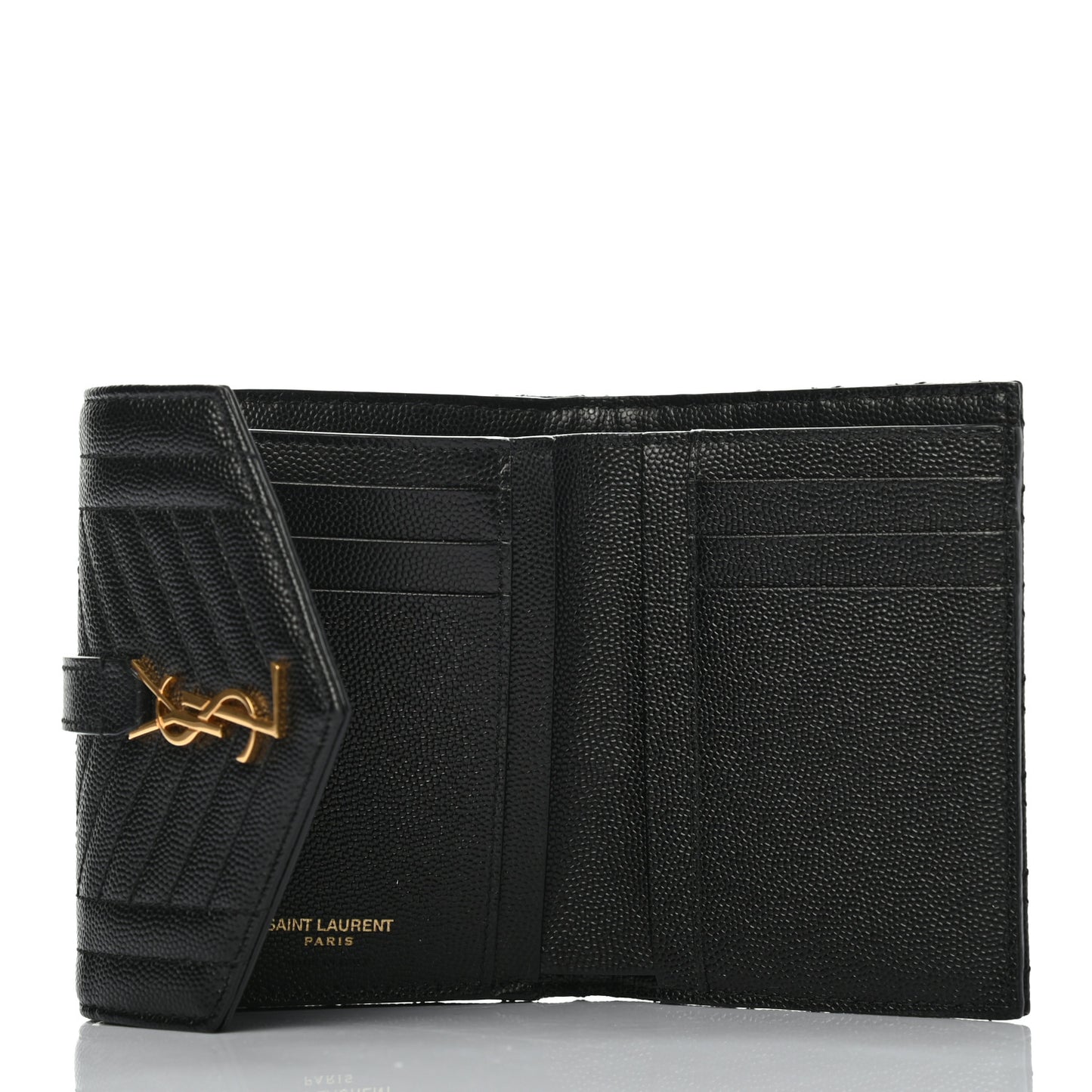 Grain De Poudre Mixed Matelasse Triquilt Monogram Compact Tri Fold Wallet Black