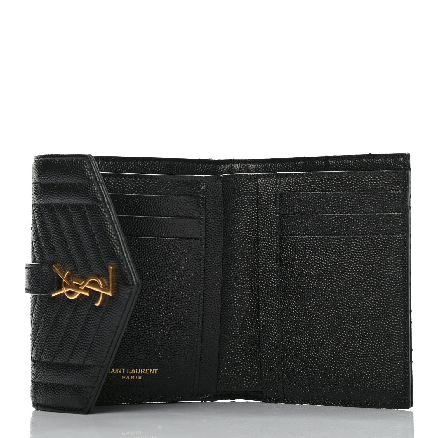Saint Laurent Grain De Poudre Mixed Matelasse Triquilt Monogram Compact Tri Fold Wallet Black 5 of 7