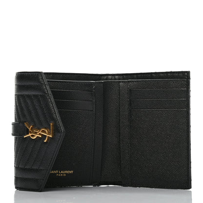 Saint Laurent Grain De Poudre Mixed Matelasse Triquilt Monogram Compact Tri Fold Wallet Black 5 of 7