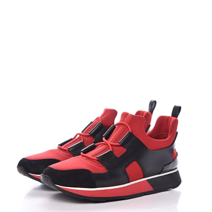 Hermes Technical Canvas Calfskin Goatskin Womens Player Sneakers 36.5 Rouge Black 3 of 9