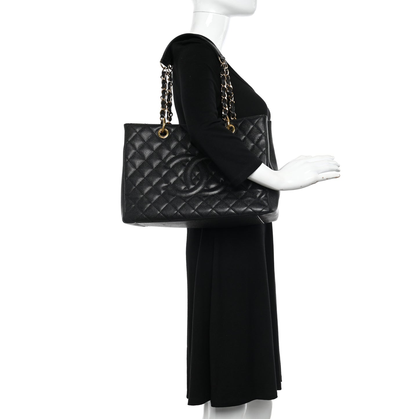 Caviar Quilted Grand Shopping Tote GST Black