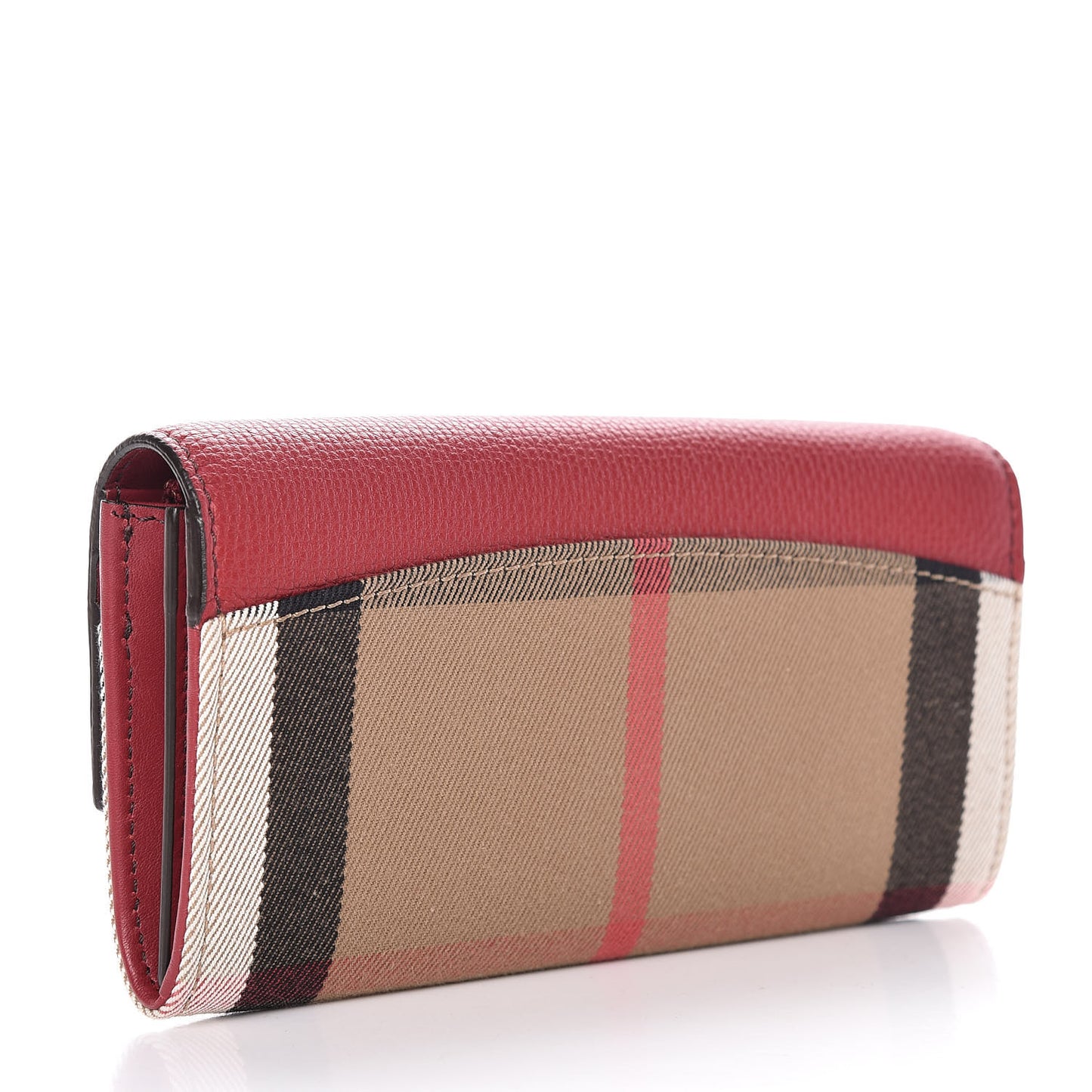 Calfskin House Check Porter Continental Wallet Red