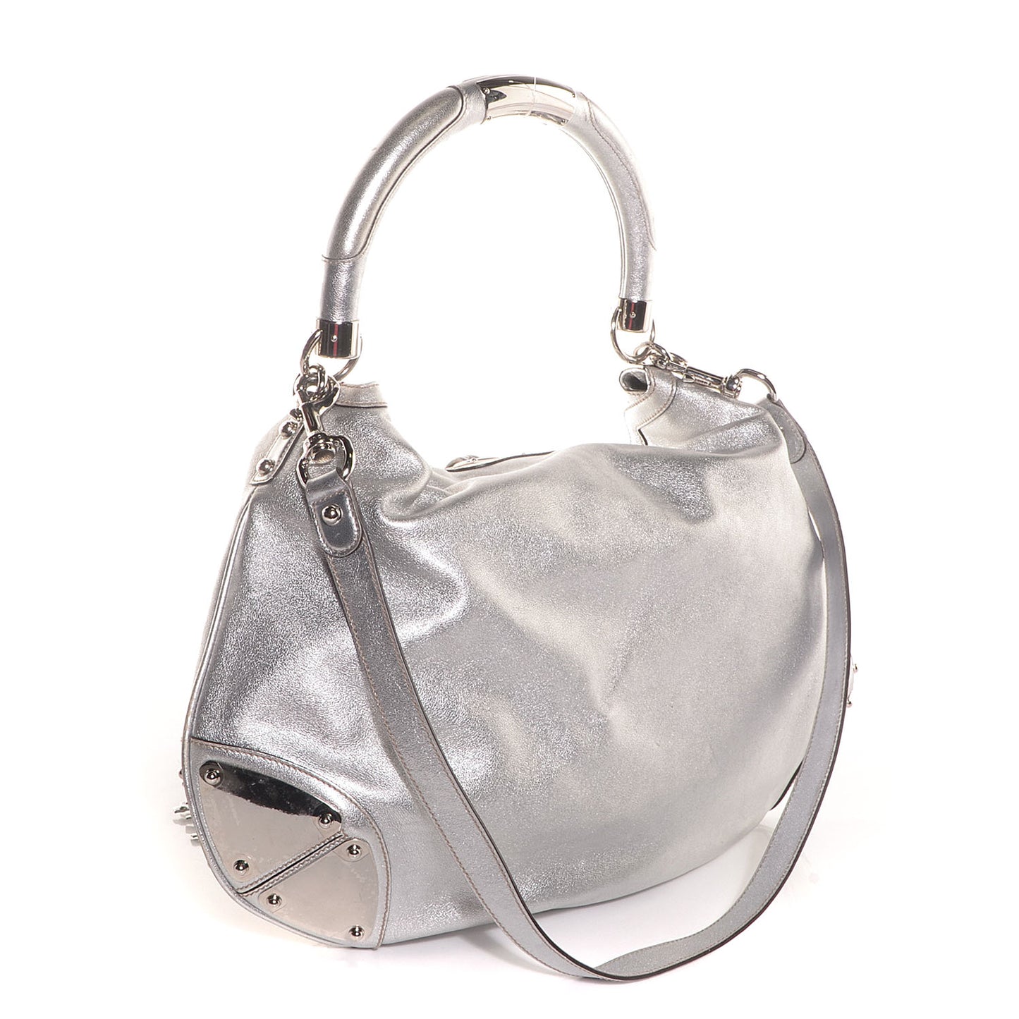 Leather Large Indy Top Handle Hobo Silver