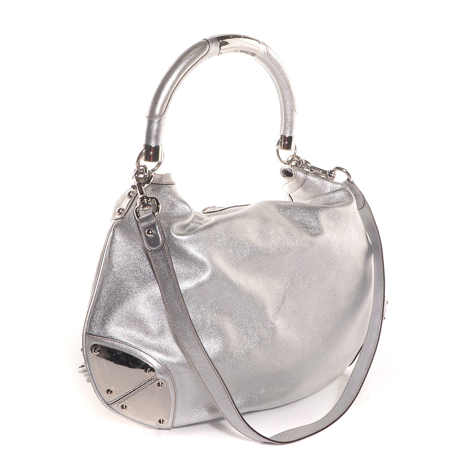 Gucci Leather Large Indy Top Handle Hobo Silver 3 of 7
