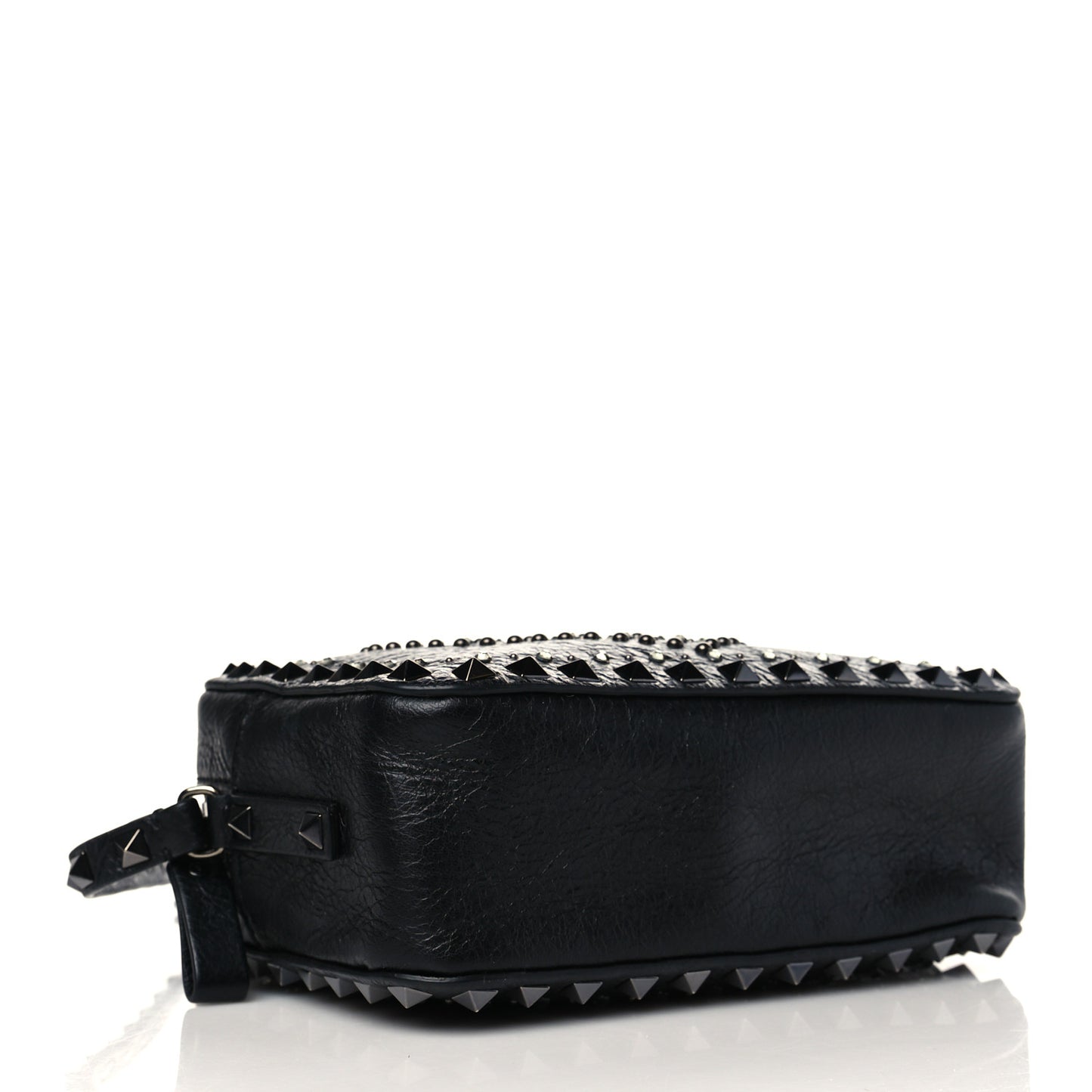 Craquele Nappa Rockstud Crystal Punk Heart Camera Crossbody Bag Black