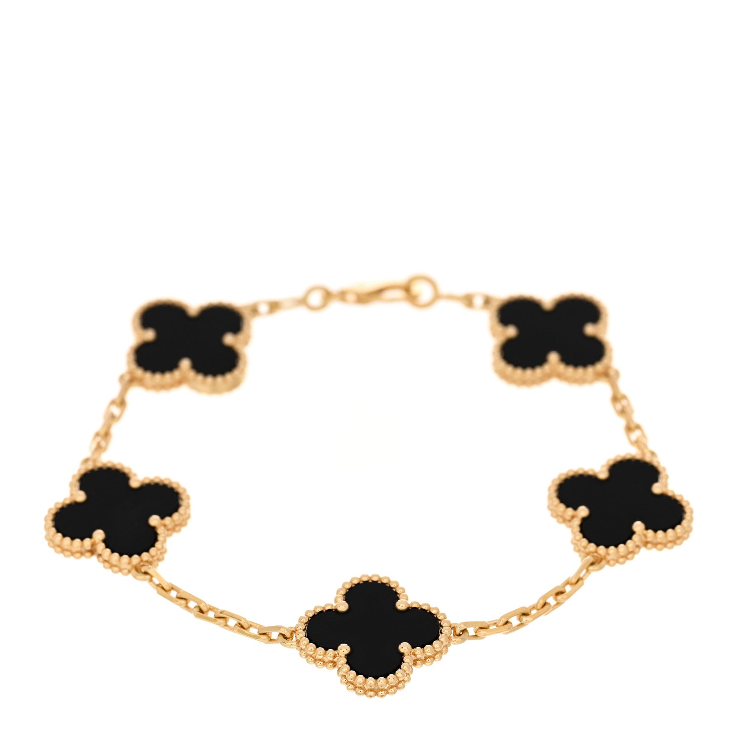 Van Cleef & Arpels 18K Yellow Gold Black Onyx 5 Motifs Vintage Alhambra Bracelet 1 of 3