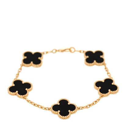 Van Cleef & Arpels 18K Yellow Gold Black Onyx 5 Motifs Vintage Alhambra Bracelet 1 of 3