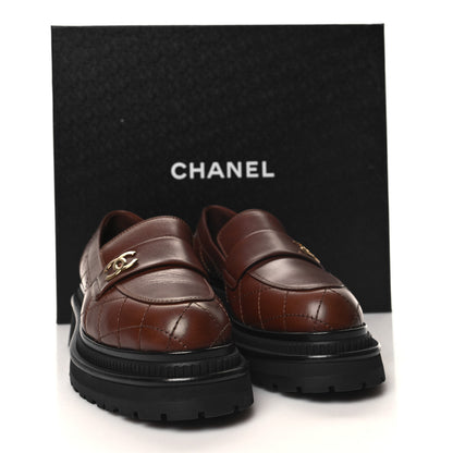 Chanel Calfskin Quilted CC Mocassin Loafers 36.5 Brown 9 of 9