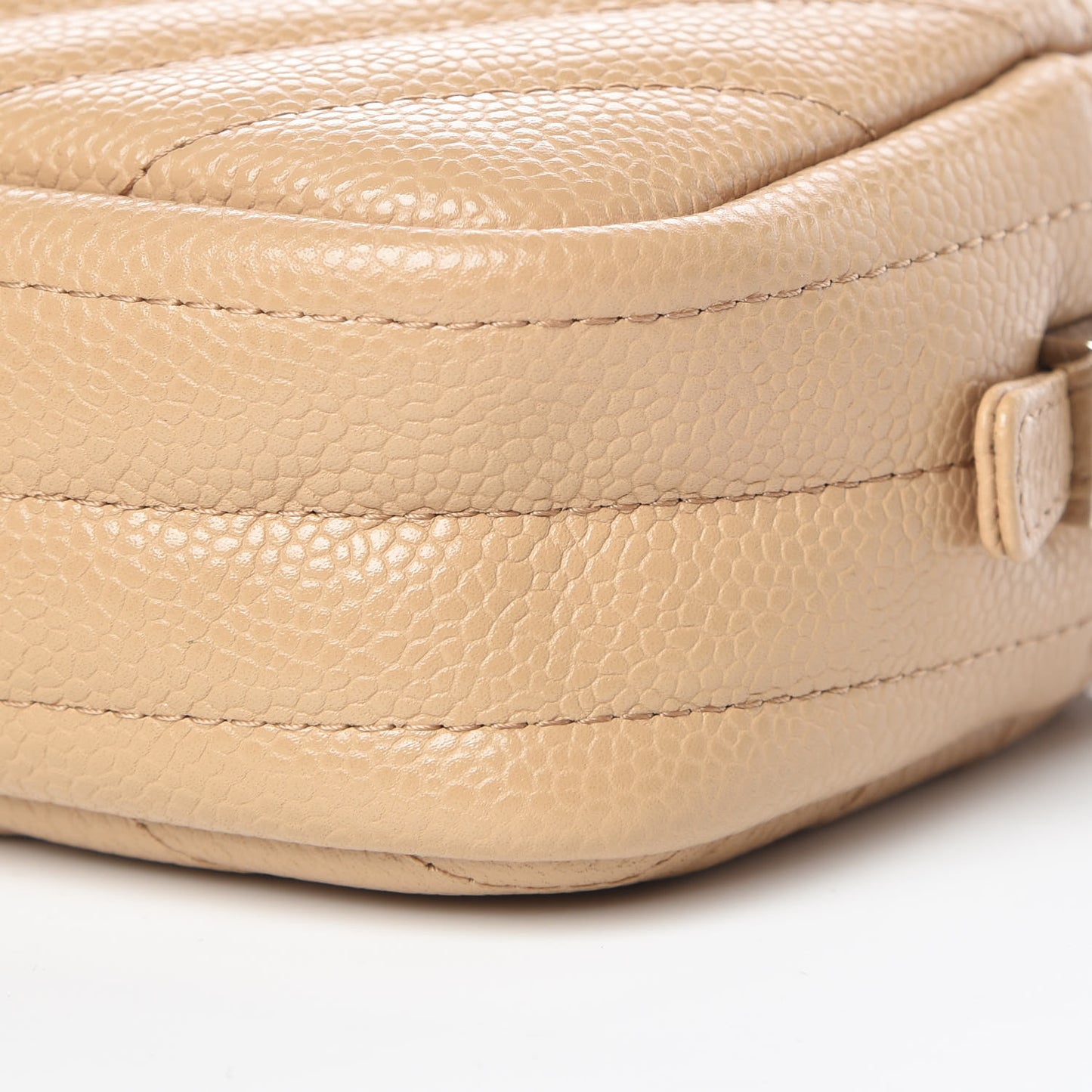 Caviar Chevron Quilted Camera Case Beige