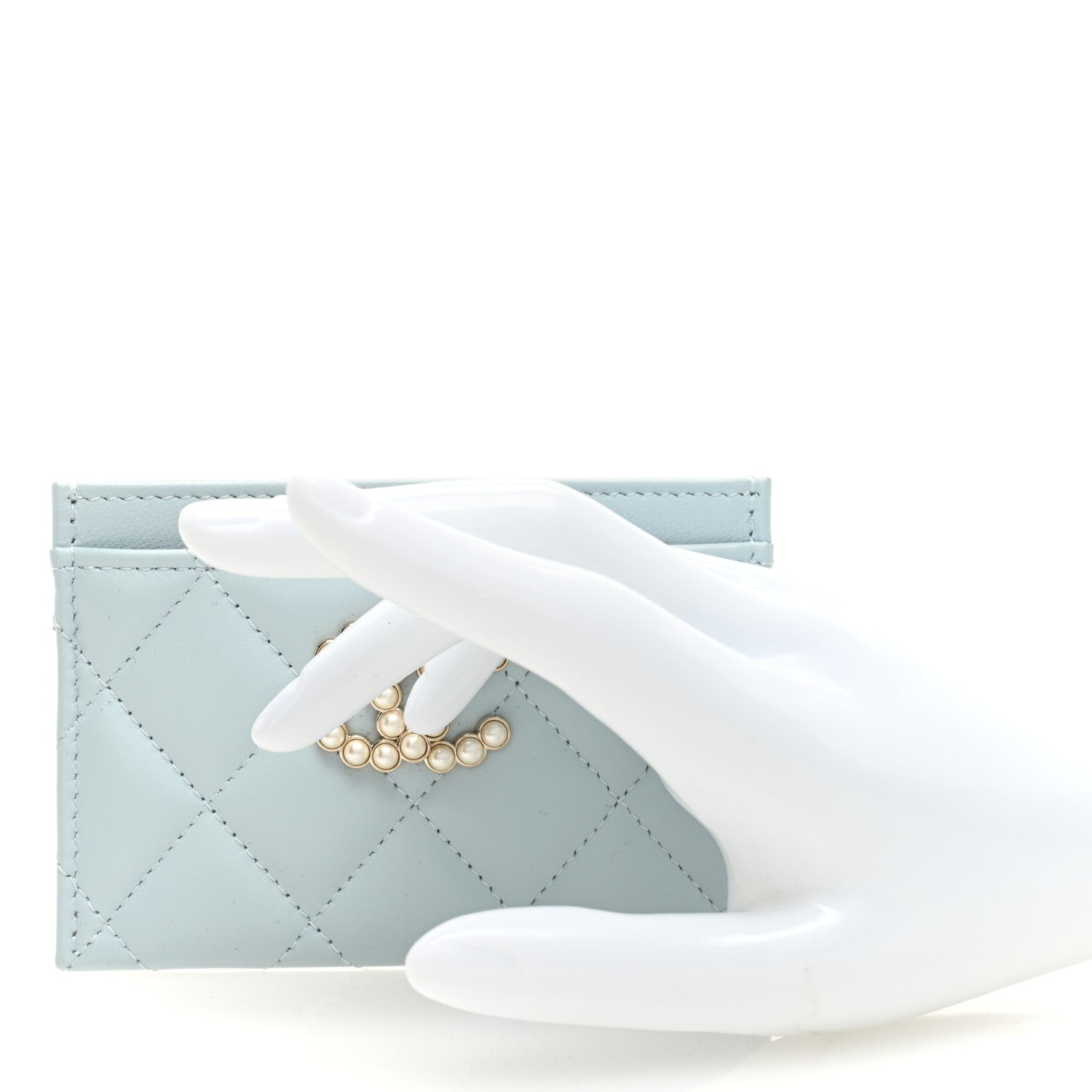 Chanel Lambskin Pearl Quilted Card Holder Light Blue 2 of 8