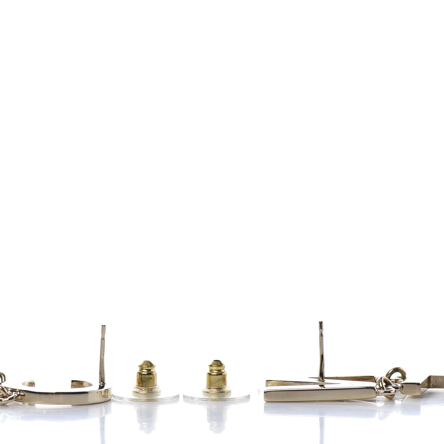 Metal Cha-Nel Logo Drop Earrings Gold