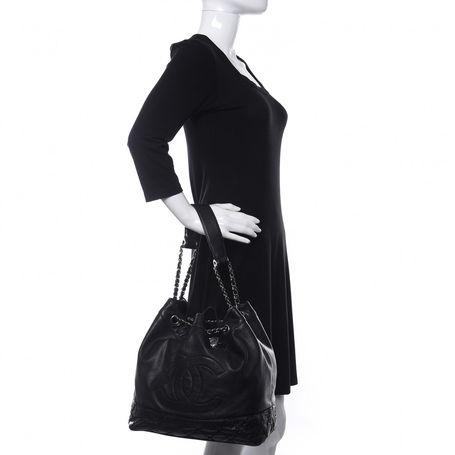 Chanel Calfskin Drawstring CC Bucket Bag Black 2 of 11