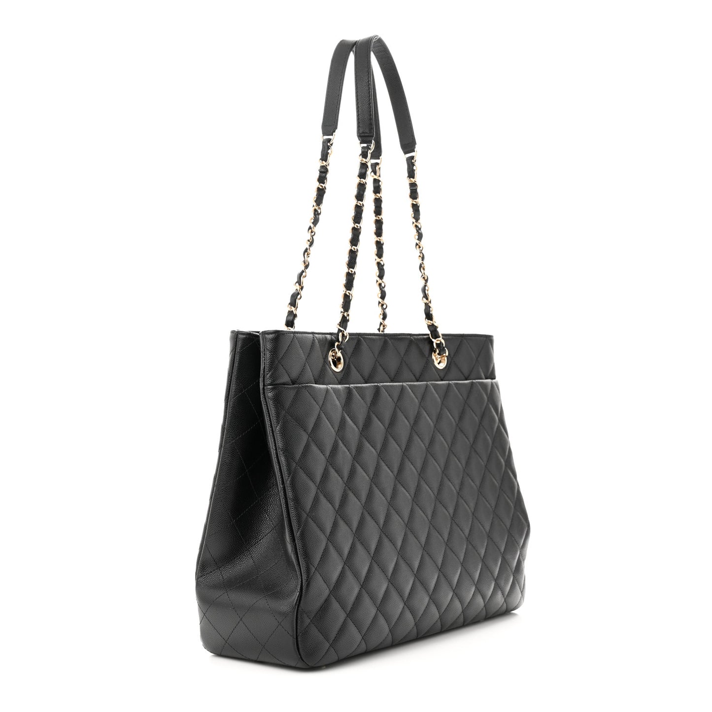 Caviar Quilted Large Shopping Tote Black