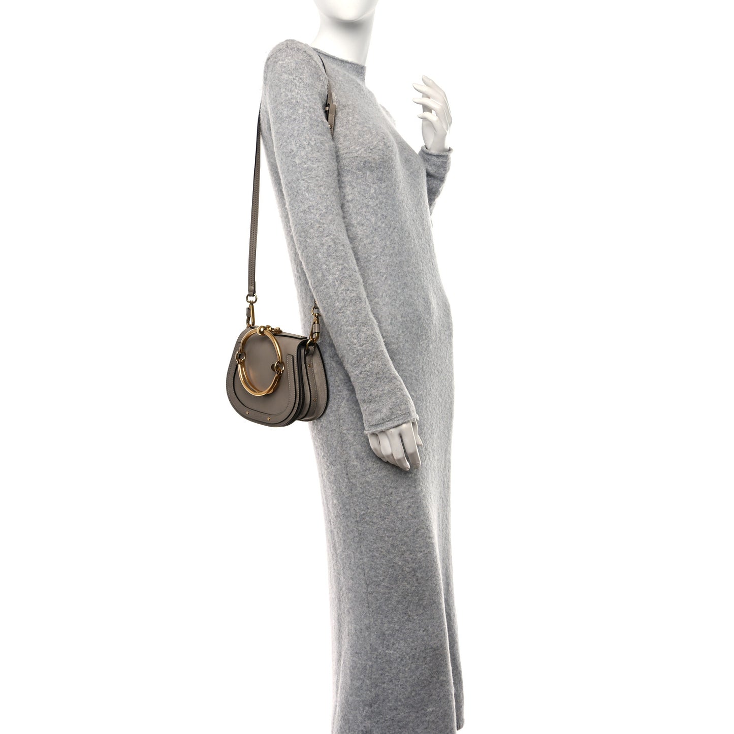 Calfskin Suede Small Nile Bracelet Bag Motty Grey
