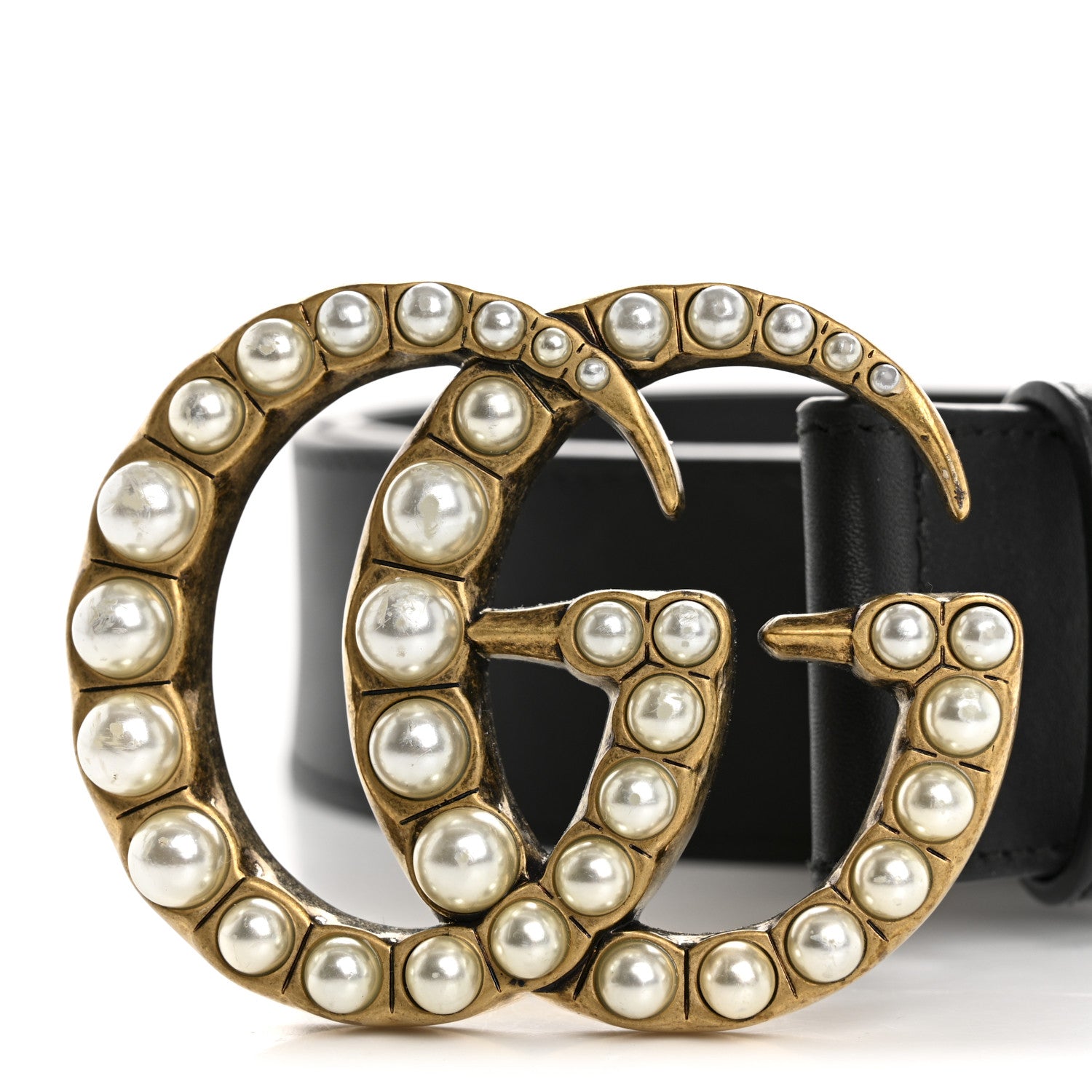 Gucci Moon Calfskin Pearl Double G 40mm Belt 75 30 Black Cream 7 of 8
